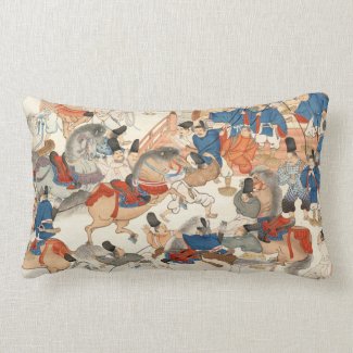 Cool japanese vintage ukiyo-e horse riders cavalry throw pillows