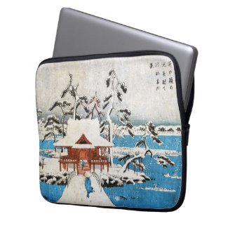 Cool japanese vintage ukiyo-e lake shrine snow laptop sleeve
