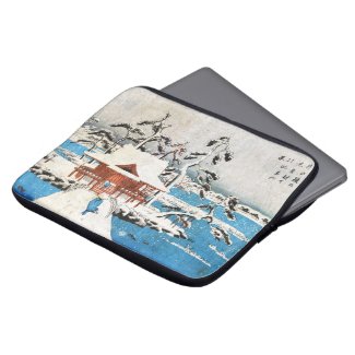 Cool japanese vintage ukiyo-e lake shrine snow laptop sleeve