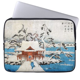 Cool japanese vintage ukiyo-e lake shrine snow laptop sleeve