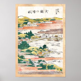Cool japanese vintage ukiyo-e mountain field scene posters