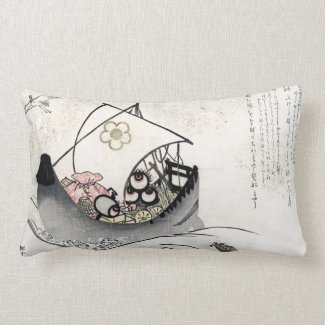 Cool japanese vintage ukiyo-e myth legend boat art pillow