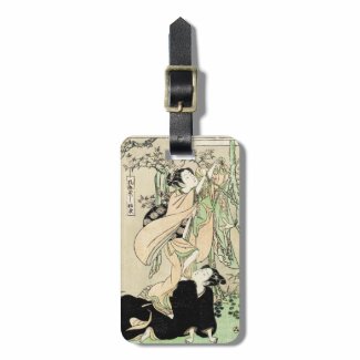 Cool japanese vintage ukiyo-e scroll two geishas tag for bags