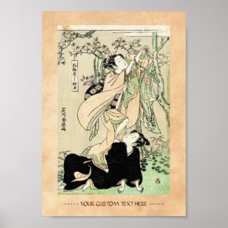 Cool japanese vintage ukiyo-e scroll two geishas poster
