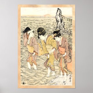 Cool japanese vintage ukiyo-e three woman sea poster