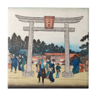 Cool japanese vintage ukiyo-e tori gate village tile