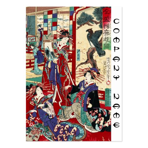 Cool japanese vintage ukiyo-e trio geisha scroll business card templates (back side)