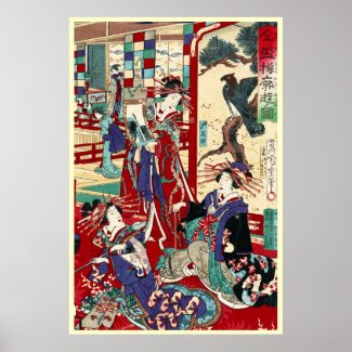 Cool japanese vintage ukiyo-e trio geisha scroll posters