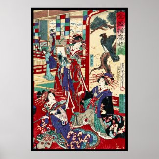 Cool japanese vintage ukiyo-e trio geisha scroll poster