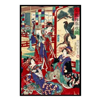 Cool japanese vintage ukiyo-e trio geisha scroll poster