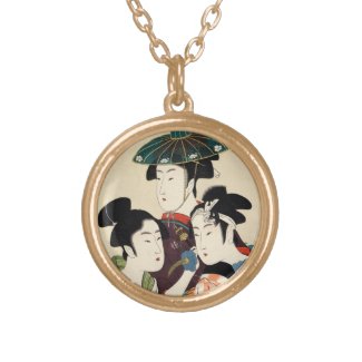 Cool japanese vintage ukiyo-e trio lady geisha art necklace