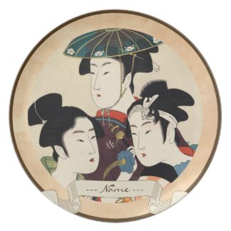 Cool japanese vintage ukiyo-e trio lady geisha art party plate