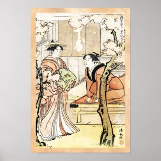 Cool japanese vintage ukiyo-e two geisha scroll print