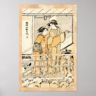 Cool japanese vintage ukiyo-e two geishas scroll posters