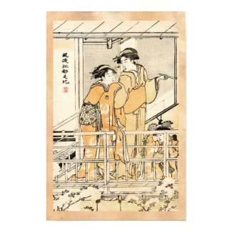 Cool japanese vintage ukiyo-e two geishas scroll posters