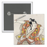 Cool japanese vintage ukiyo-e warrior old scroll buttons