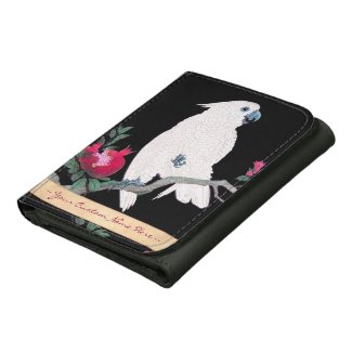 Cool japanese white cockatoo parrot tropical bird leather trifold wallets