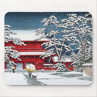 Cool japanese winter temple shrine kyoto scenery mouse pad