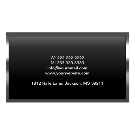 Cool Metal Border Chauffeur Business Card (back side)