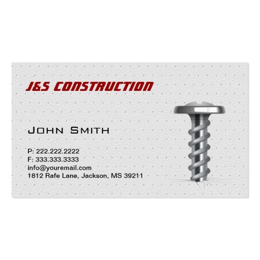 Cool Metal Screw Construction Business Card (front side)