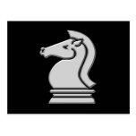 Cool Metallic Chess Knight Postcard Silver