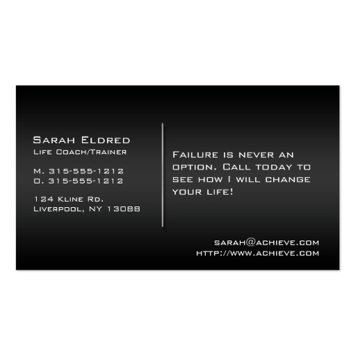 Cool Metallic Life Coach Business Cards (back side)