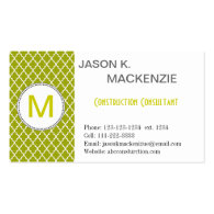 Cool, modern lime quatrefoil monogram professioanl business card templates