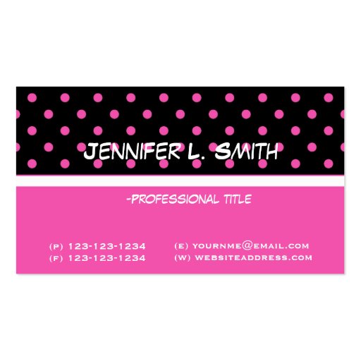 cool, modern, pink polka dots black profile card business card (back side)