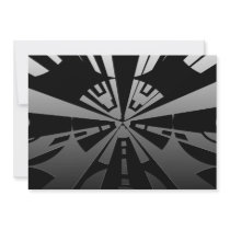 Cool modern rectangle art in black and silver personalized invitation