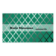 Cool, modern shining green, grey quatrefoil patter business card templates