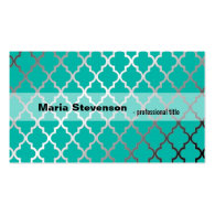 Cool, modern shining teal and grey quatrefoil business card templates