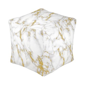 Cool Modern White & Gold marble Stone Texture Cube Pouf