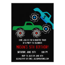 Cool Monster Trucks Birthday Party Invitations