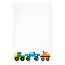 Cool Monster Trucks Blue Red Green Gifts for Boys Customized Stationery