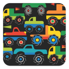 Cool Monsters Trucks Transportation Gifts for Boys Square Stickers