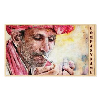 Cool Mr. Smoker digital watercolour portrait art Business Card