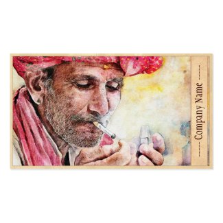 Cool Mr. Smoker digital watercolour portrait art Business Card Template