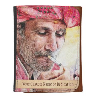 Cool Mr. Smoker digital watercolour portrait art Leather Trifold Wallet