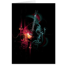 Cool Music Graphic with Guitar Greeting Cards