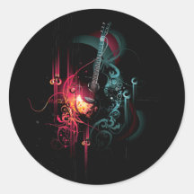 Cool Music Graphic with Guitar Round Sticker