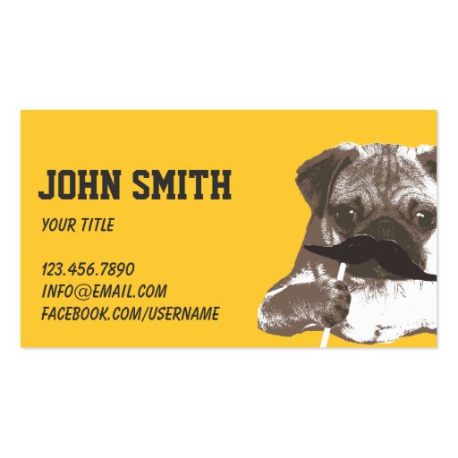 Cool Mustache Pug Business Card (front side)