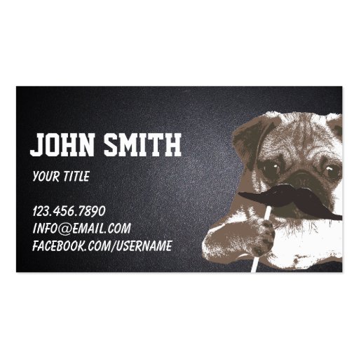 Cool Mustache Pug Dark Business Card (front side)