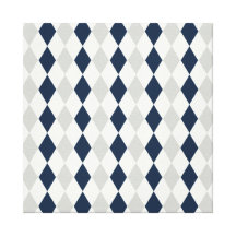 Cool Navy Blue and Gray Argyle Diamond Pattern Gallery Wrap Canvas