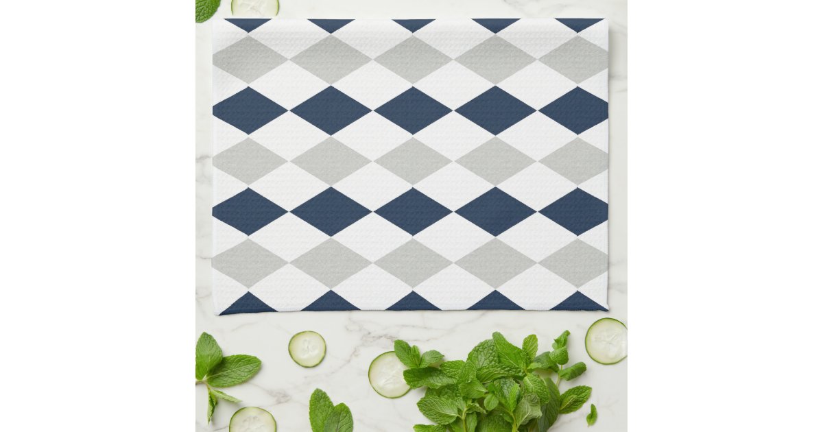 Cool Navy Blue and Gray Argyle Diamond Pattern Hand Towels Zazzle