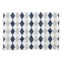 Cool Navy Blue and Gray Argyle Diamond Pattern Towel