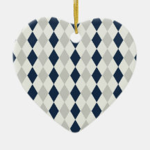 Cool Navy Blue and Gray Argyle Diamond Pattern Ornaments