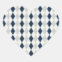 Cool Navy Blue and Gray Argyle Diamond Pattern Heart Sticker
