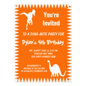 Cool Orange Dinosaur Birthday Party Invitations