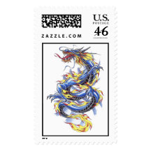 Cool Oriental Blue  Dragon tattoo  stamp