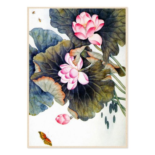 Cool oriental chinese beautiful lotus leaf butterf business card (back side)